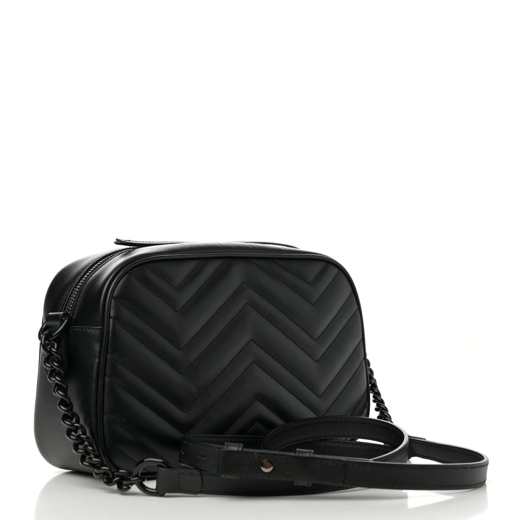 Calfskin Matelasse Monochrome Small GG Marmont Chain Shoulder Bag Black