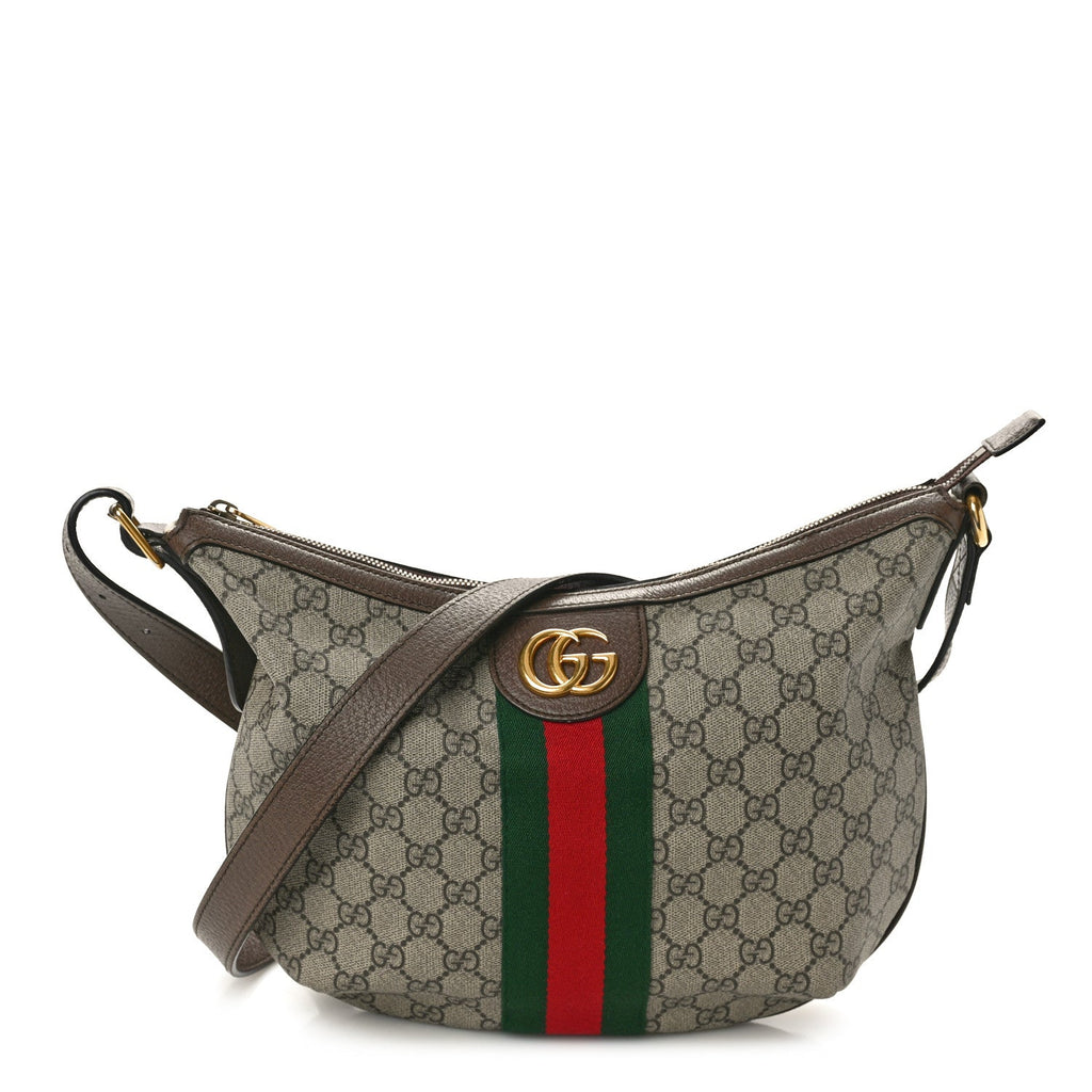 GG Supreme Monogram Web Small Ophidia Half Moon Hobo Brown