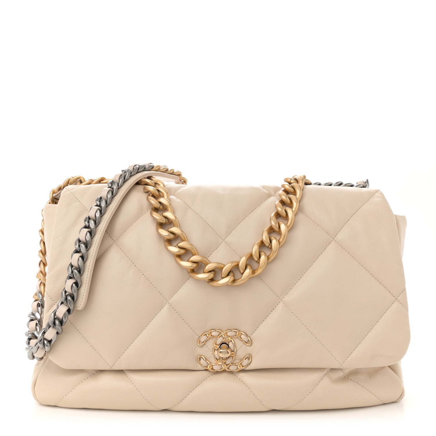 Goatskin Quilted Maxi Chanel 19 Flap Beige