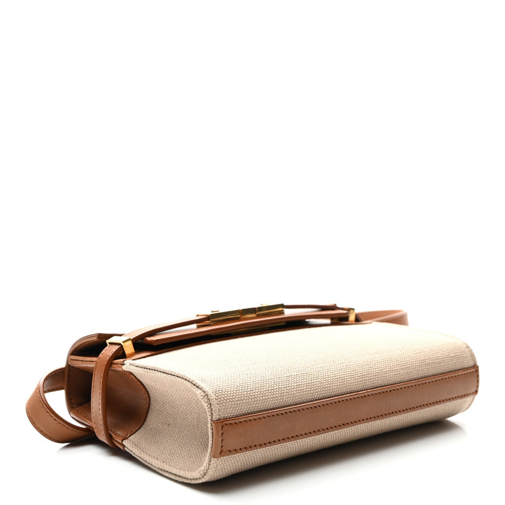 Canvas Calfskin Mini Manhattan Shoulder Bag  Natural Beige Brick