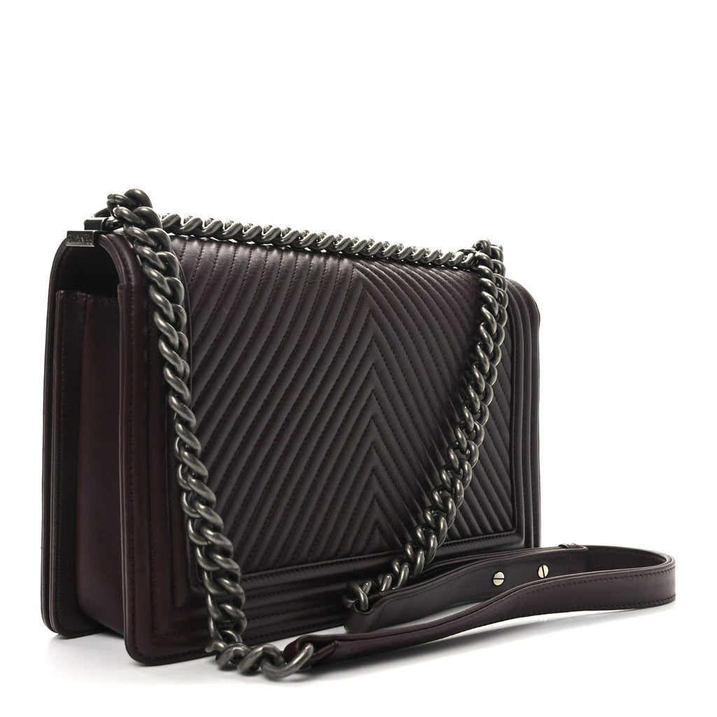 Calfskin Chevron Quilted New Medium Boy Flap Burgundy