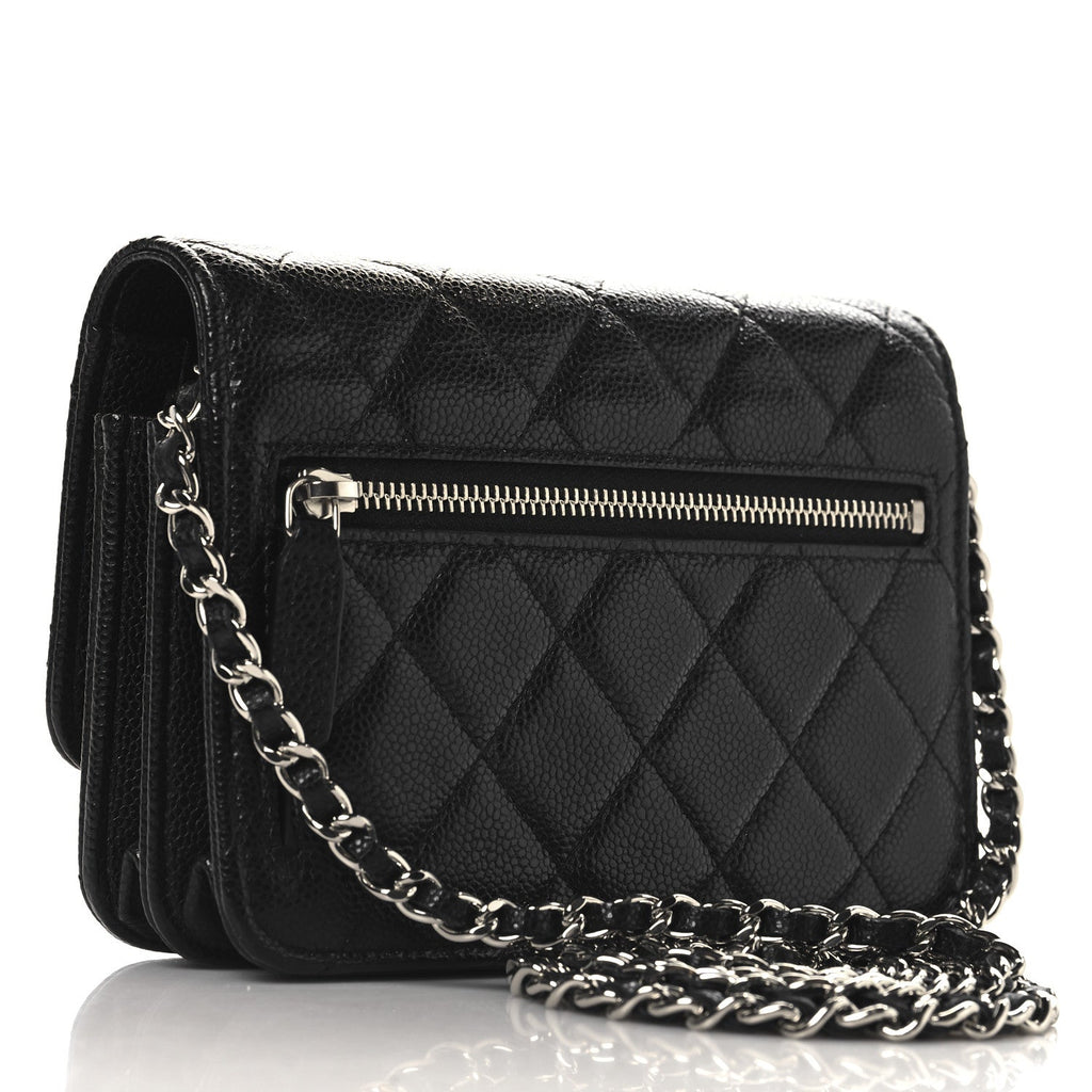 Caviar Quilted Mini Wallet On Chain WOC Black