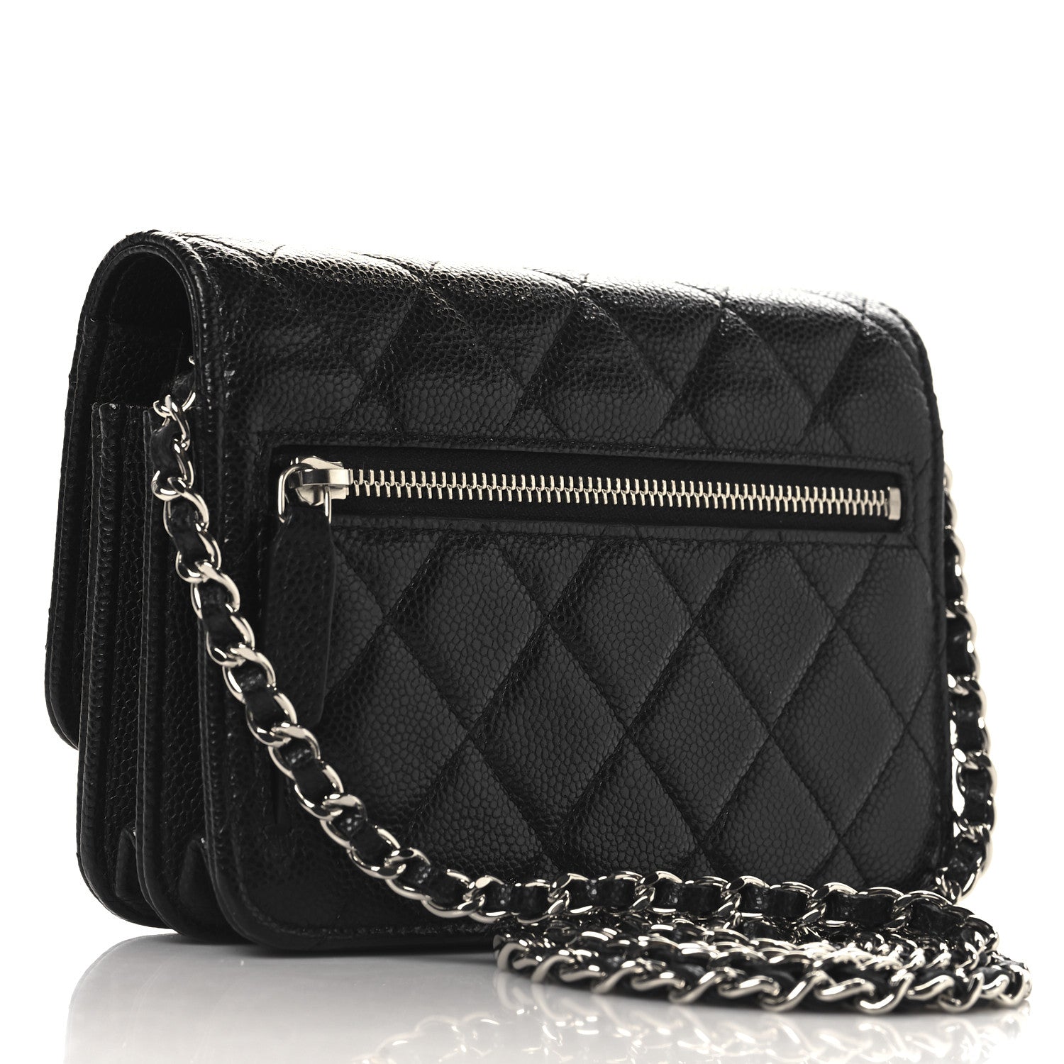 Caviar Quilted Mini Wallet On Chain WOC Black