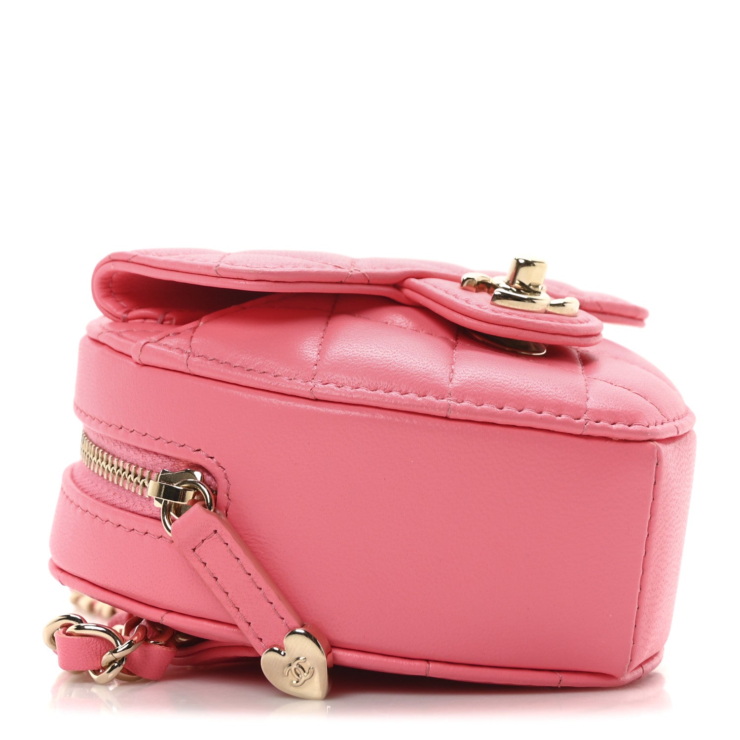Lambskin Quilted CC In Love Heart Waist Belt Bag With Chain Pink