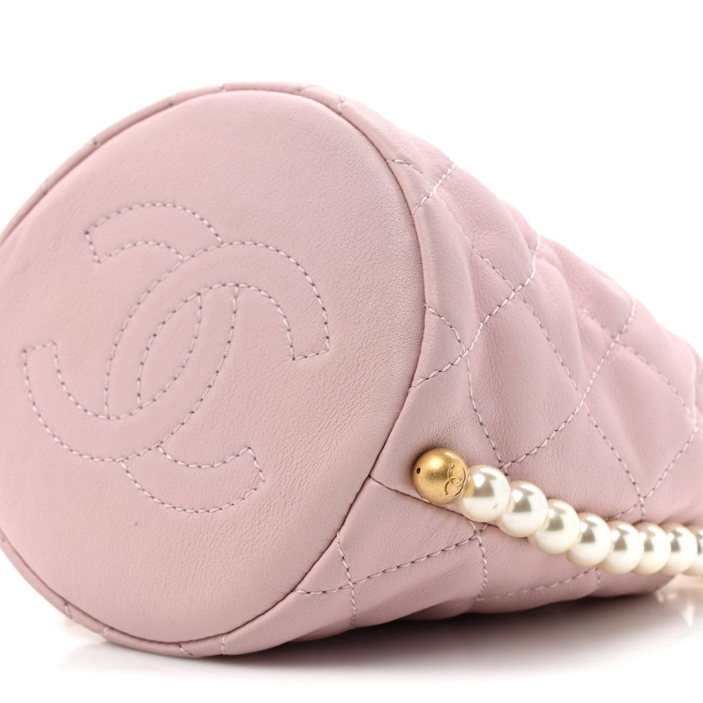 Calfskin Quilted Pearl Mini About Pearls Drawstring Bucket Light Pink