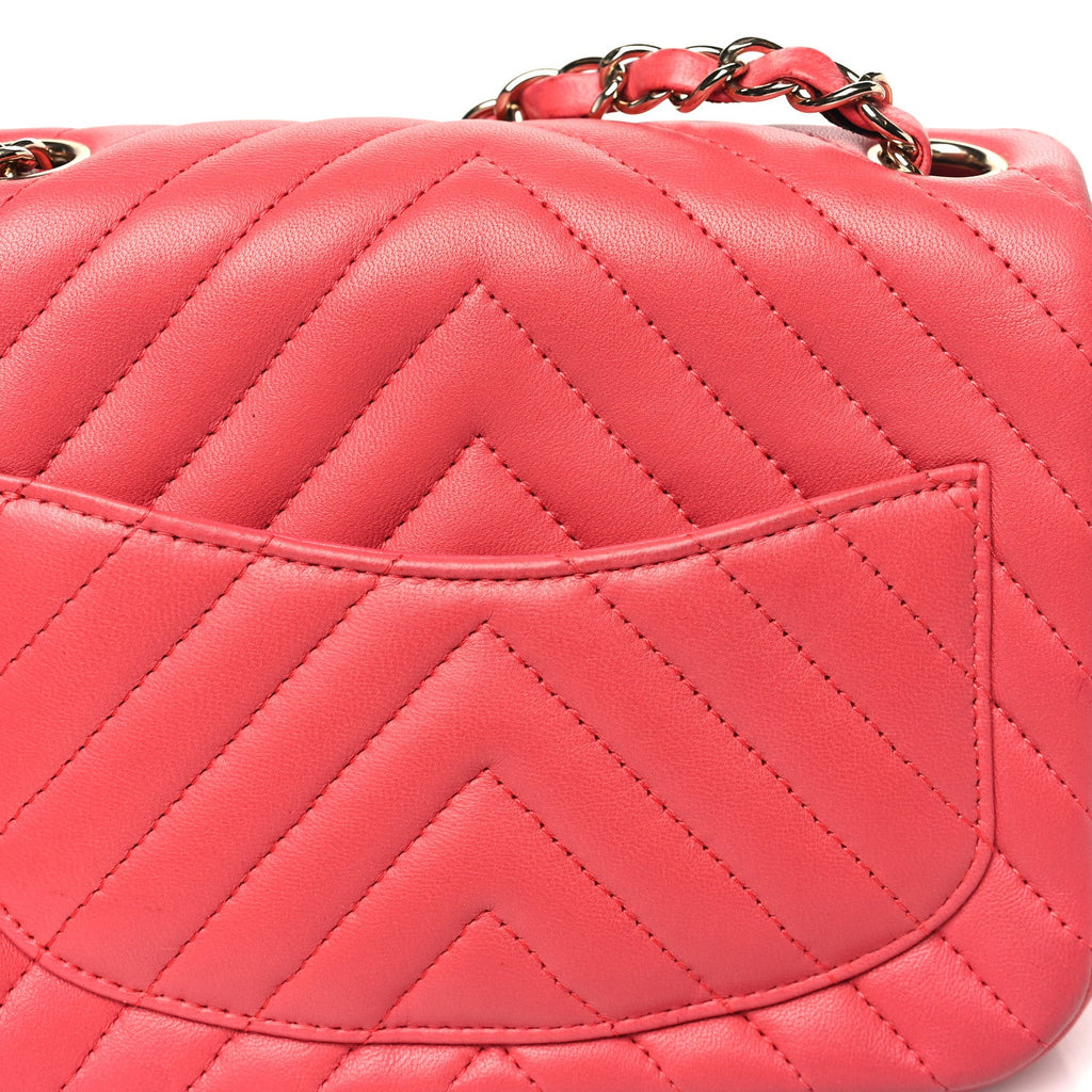 Lambskin Chevron Quilted Mini Square Flap Pink