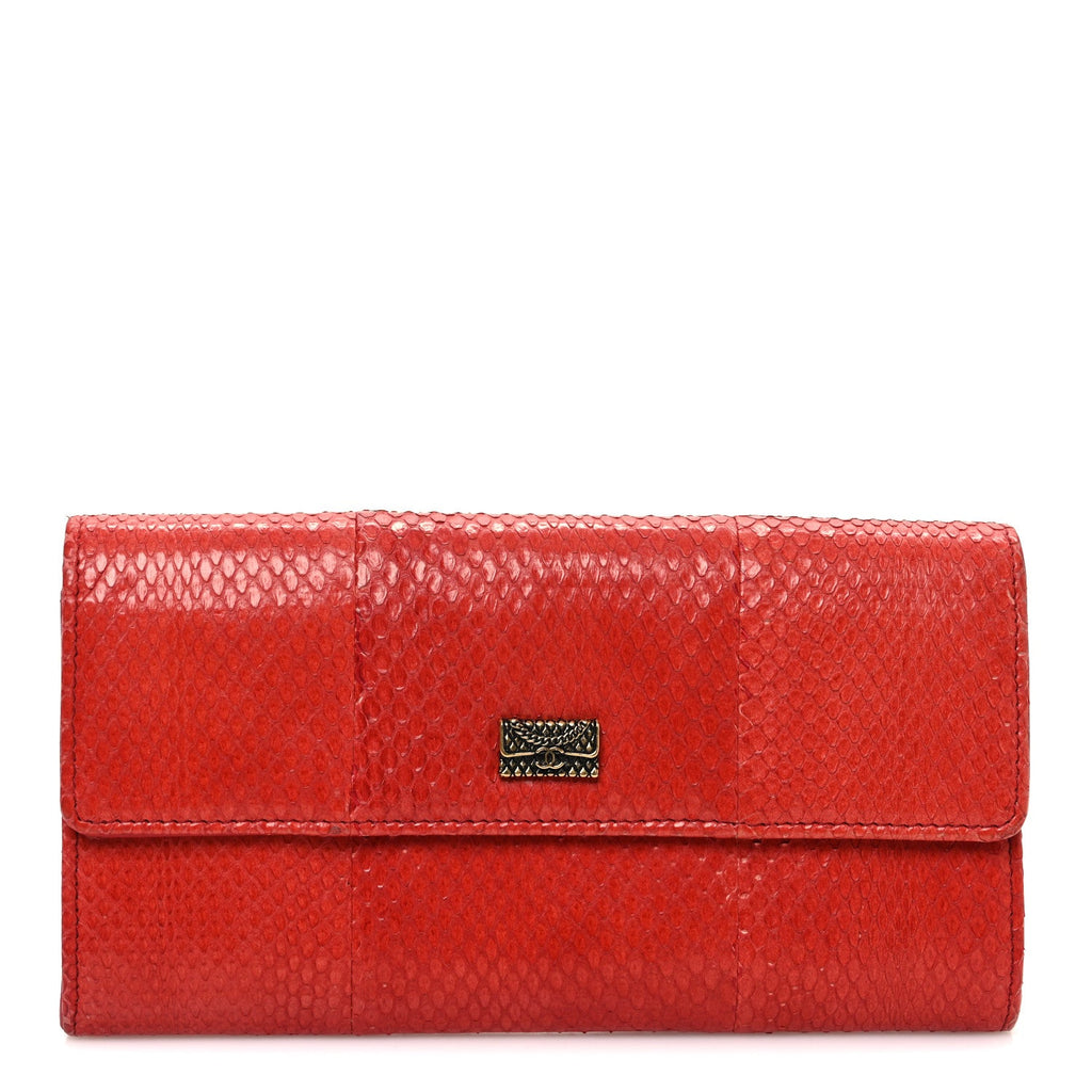 Snakeskin CC Long Flap Wallet Red