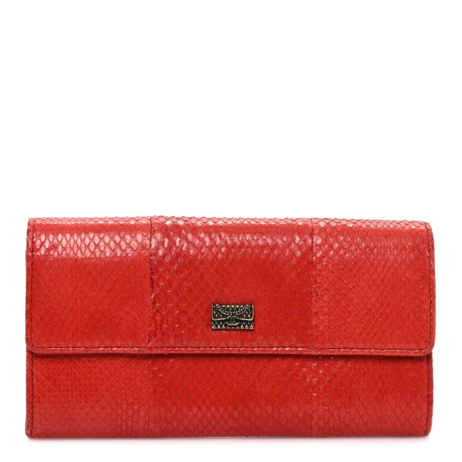 Snakeskin CC Long Flap Wallet Red