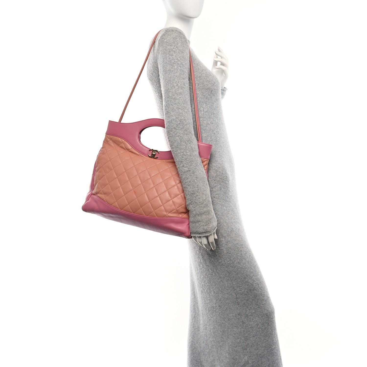 Lambskin Quilted Large 31 Shopping Bag Pink Beige