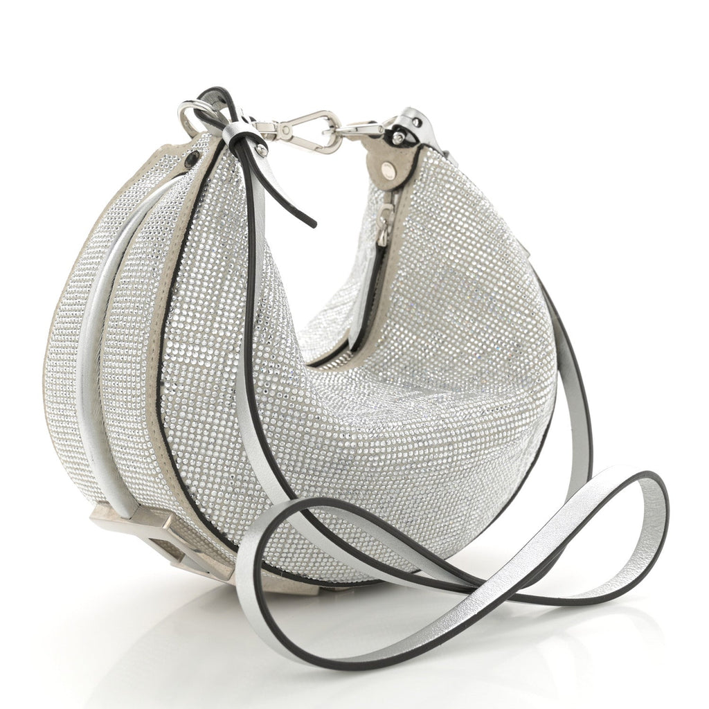 Crystal Vitello Laminato Suede FF Mini Fendigraphy Hobo Bag Grey