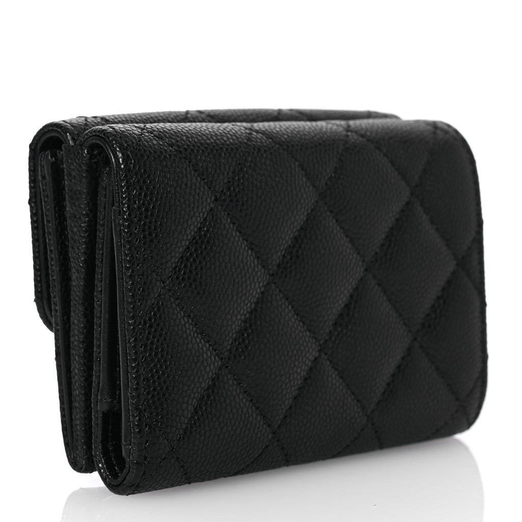 Caviar Quilted Enamel Coco Casino Double Flap Wallet Black