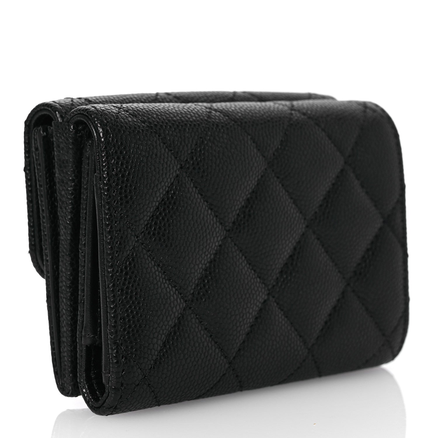Caviar Quilted Enamel Coco Casino Double Flap Wallet Black