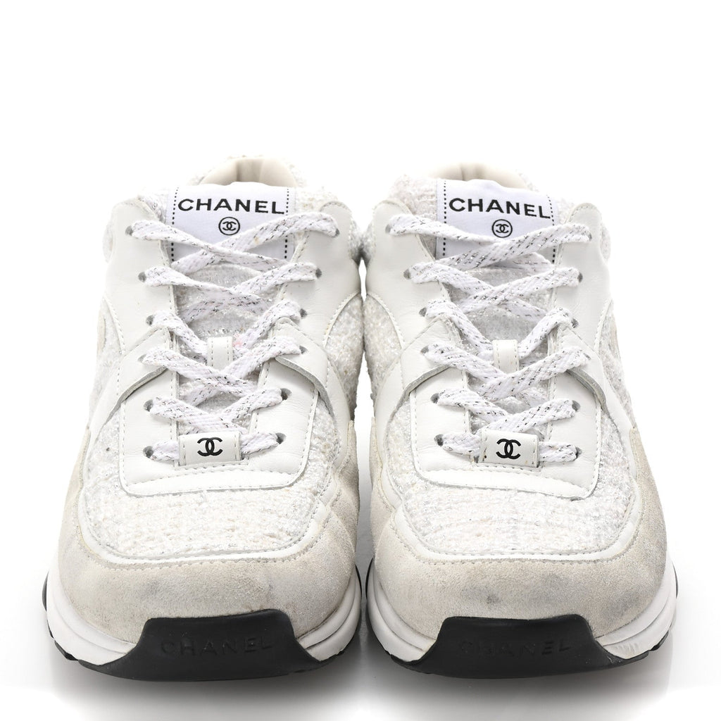 Painted Iridescent Cotton Tweed Suede Womens CC Sneakers 41 White Silver Multicolor