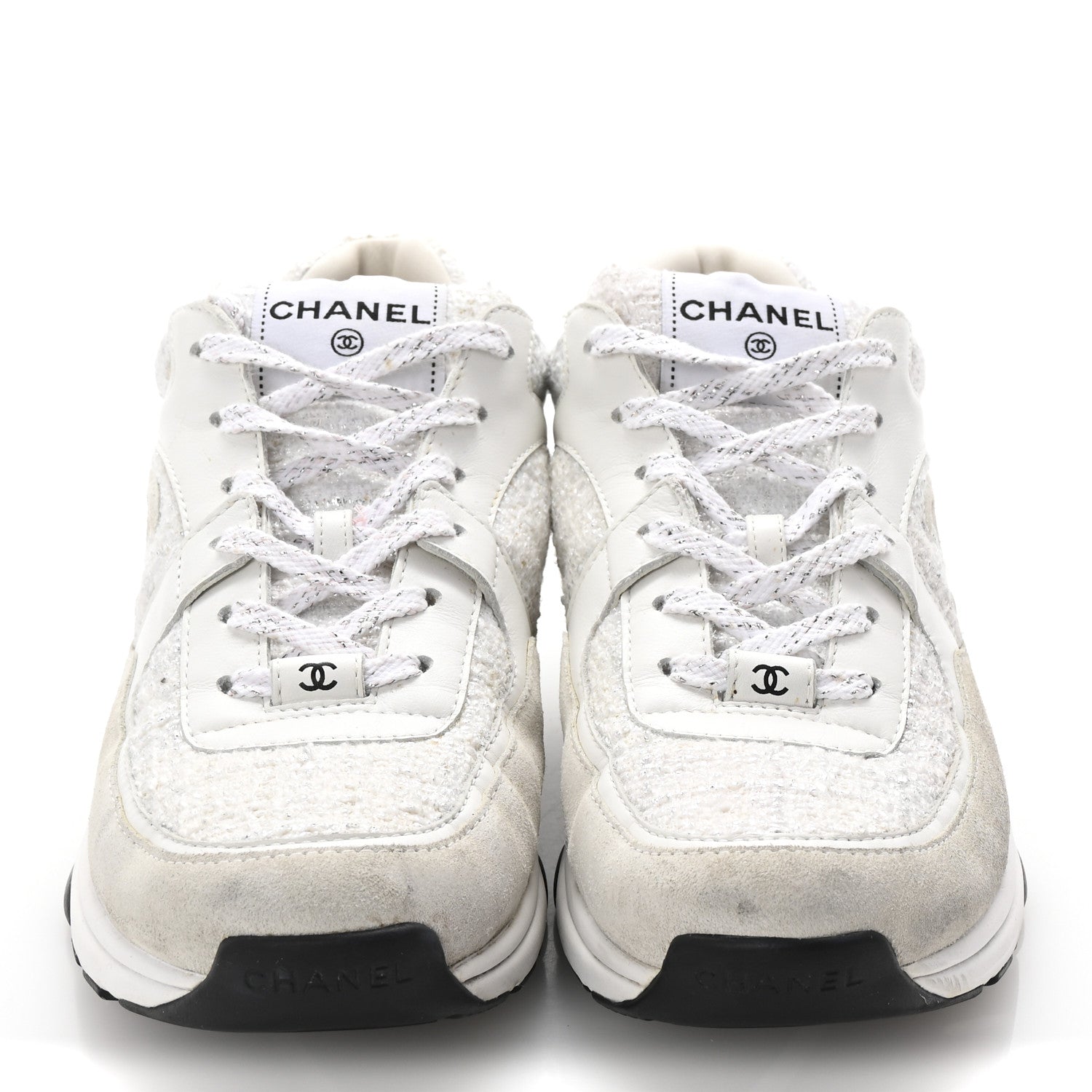 Painted Iridescent Cotton Tweed Suede Womens CC Sneakers 41 White Silver Multicolor