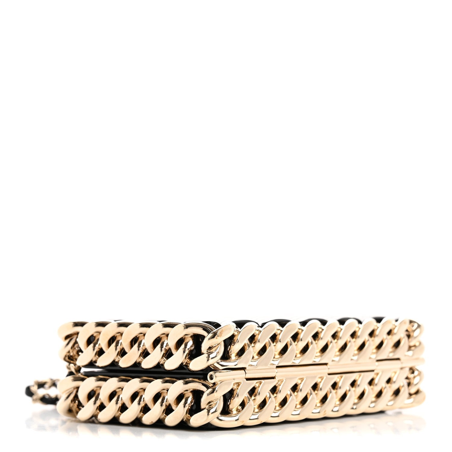 Plexiglass Quilted Chain Around Minaudiere Clutch Black