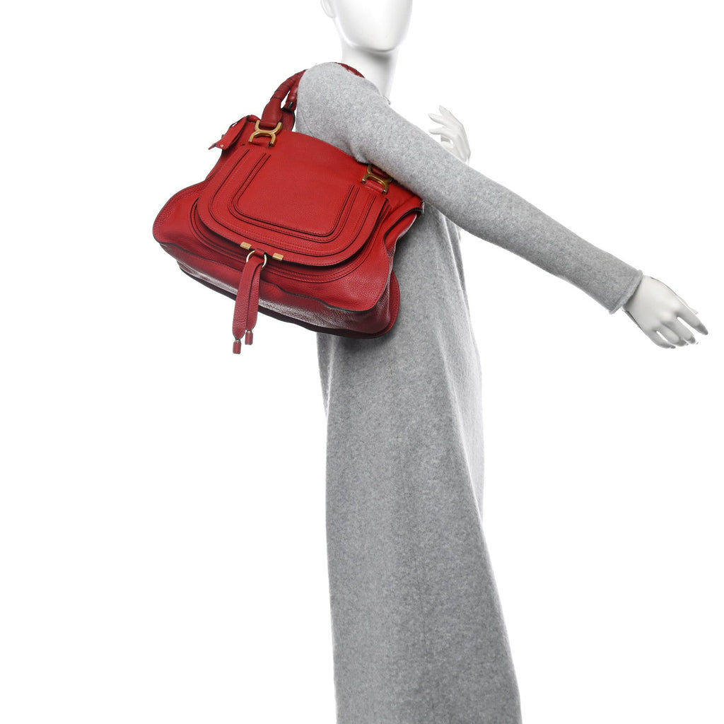 Calfskin Medium Marcie Satchel Peony Red