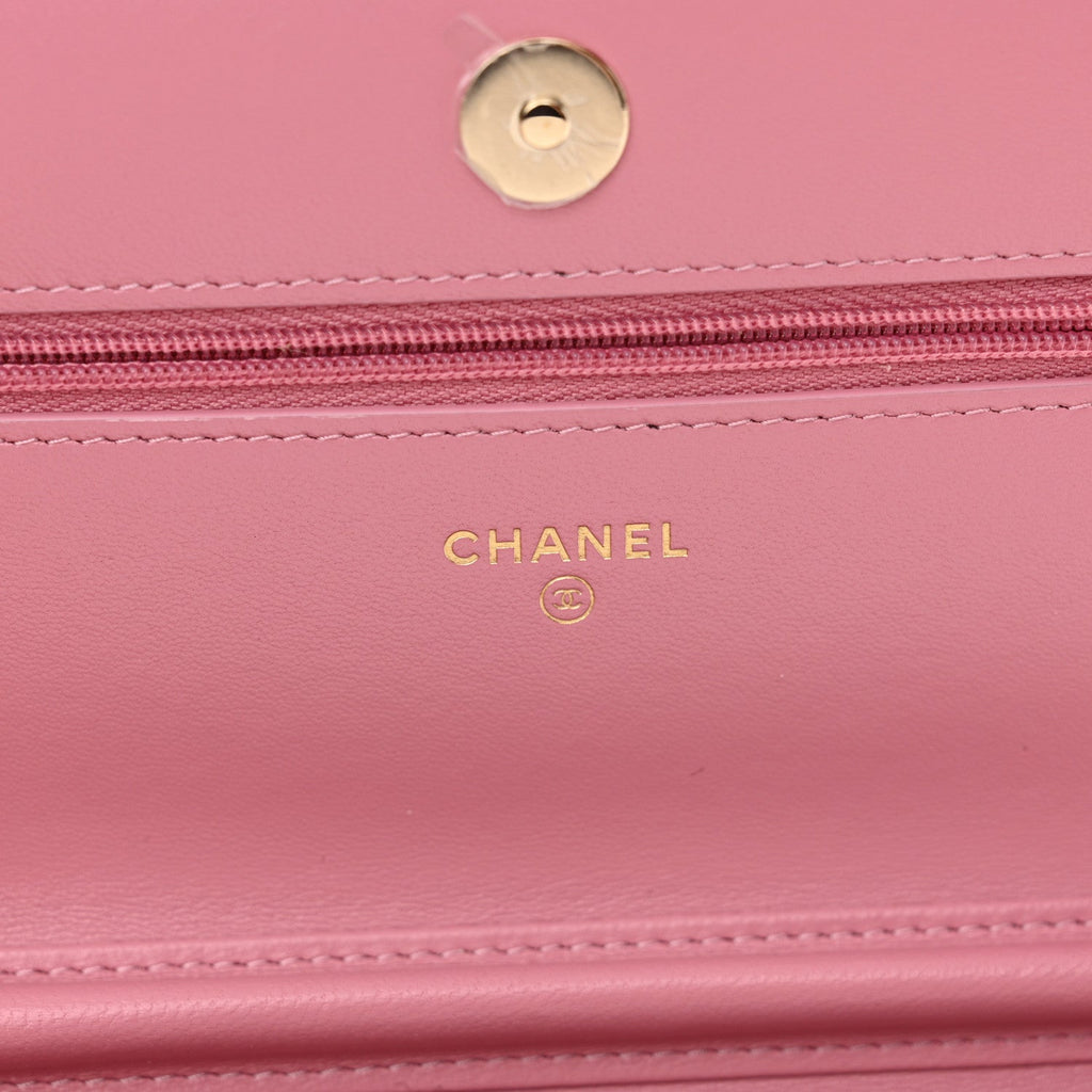 Tweed Quilted Wallet On Chain WOC Pink
