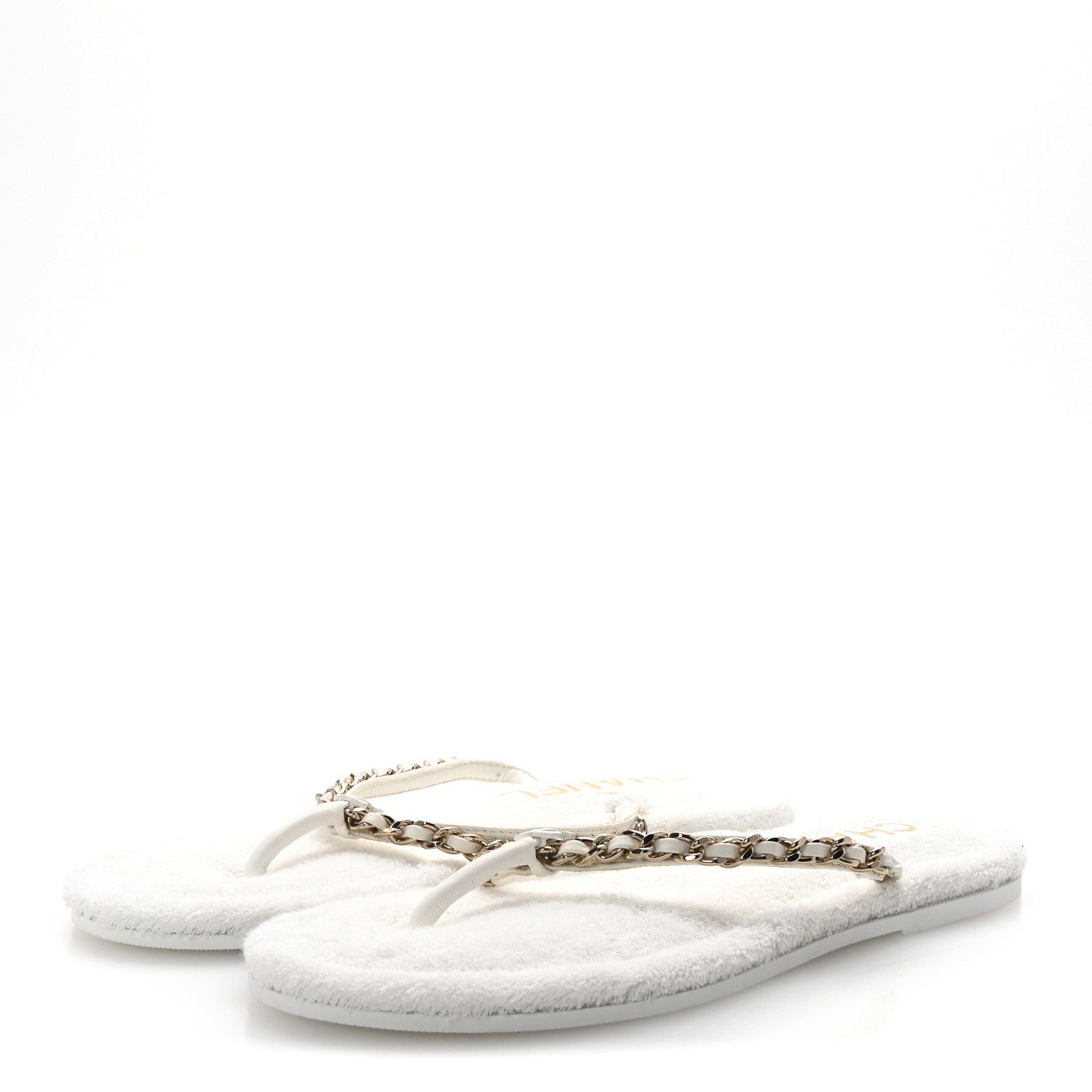 Lambskin Terry Cloth CC Chain Thong Sandals 36 White