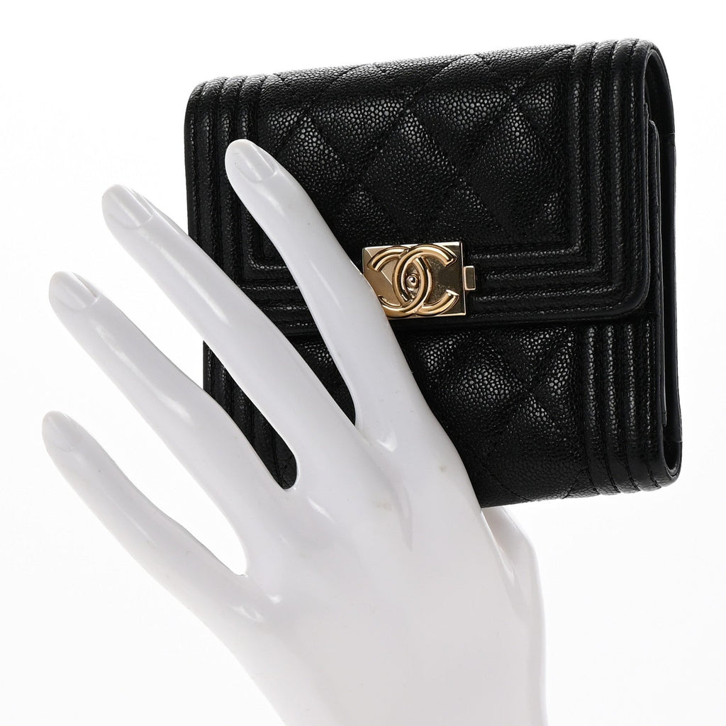 Caviar Quilted Compact Boy Wallet Black
