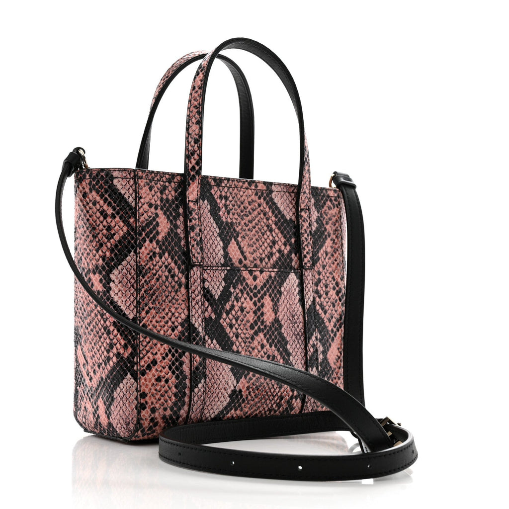 Snakeskin Embossed Mini Toni Shopper Tote Blush Pink