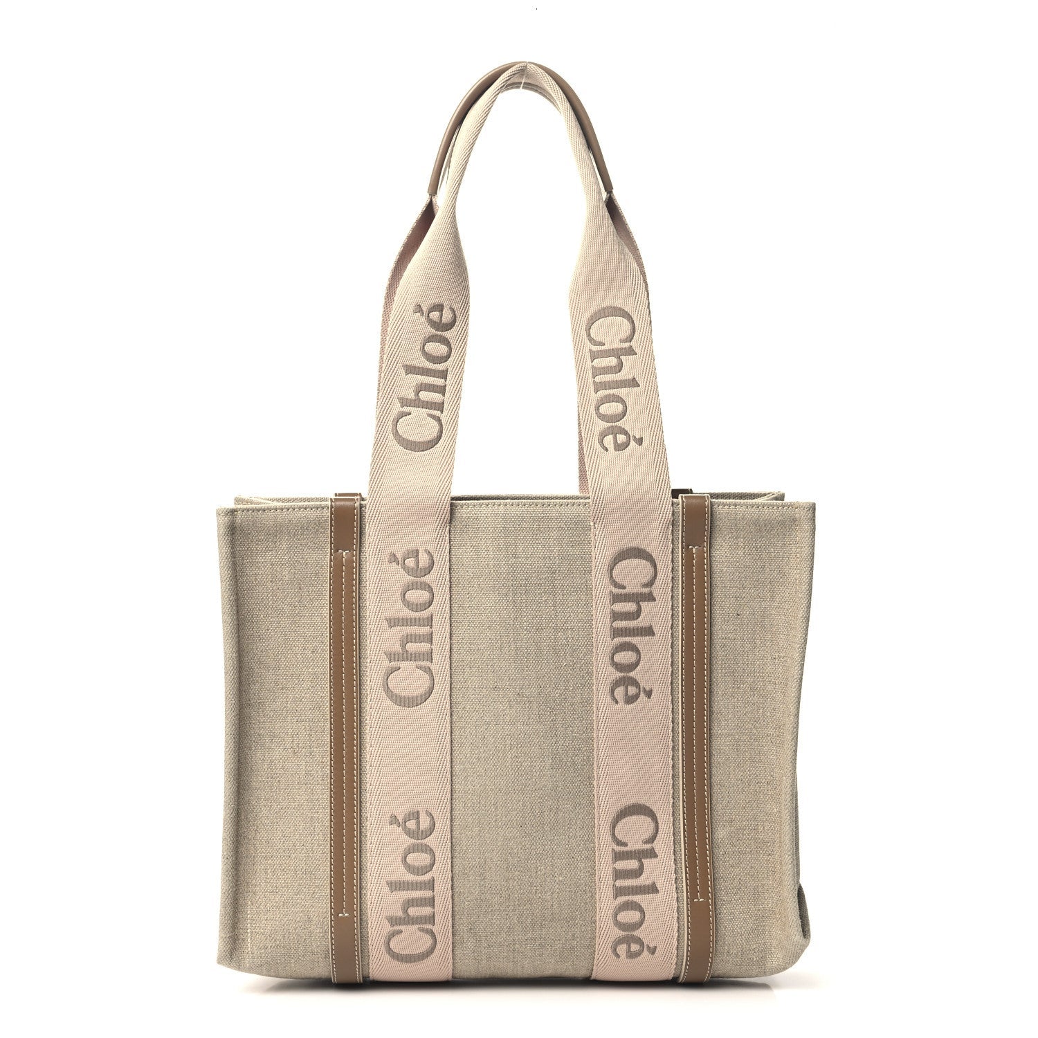 Linen Calfskin Medium Woody Ribbon Tote Blushy Beige