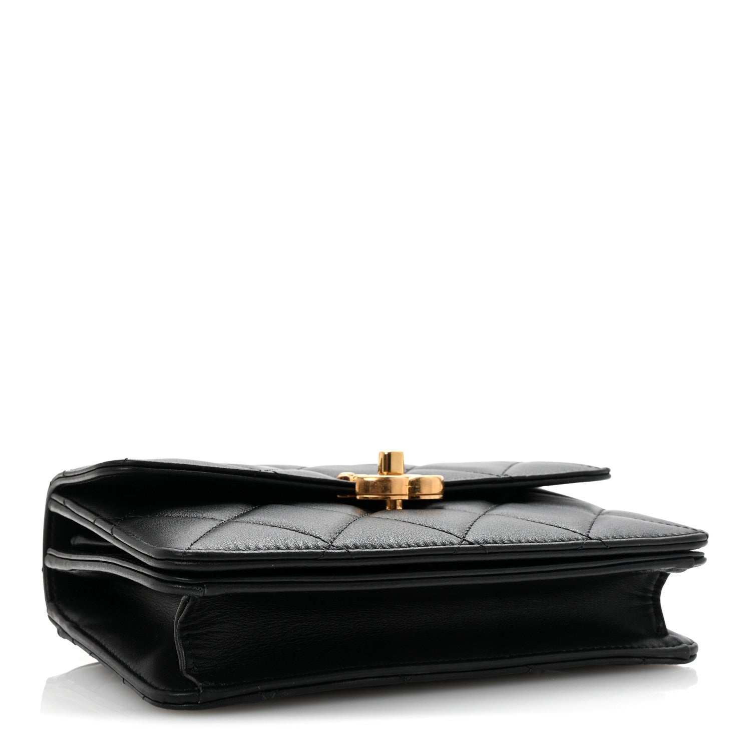 Shiny Calfskin Quilted Mini Metal Top Handle Flap Black