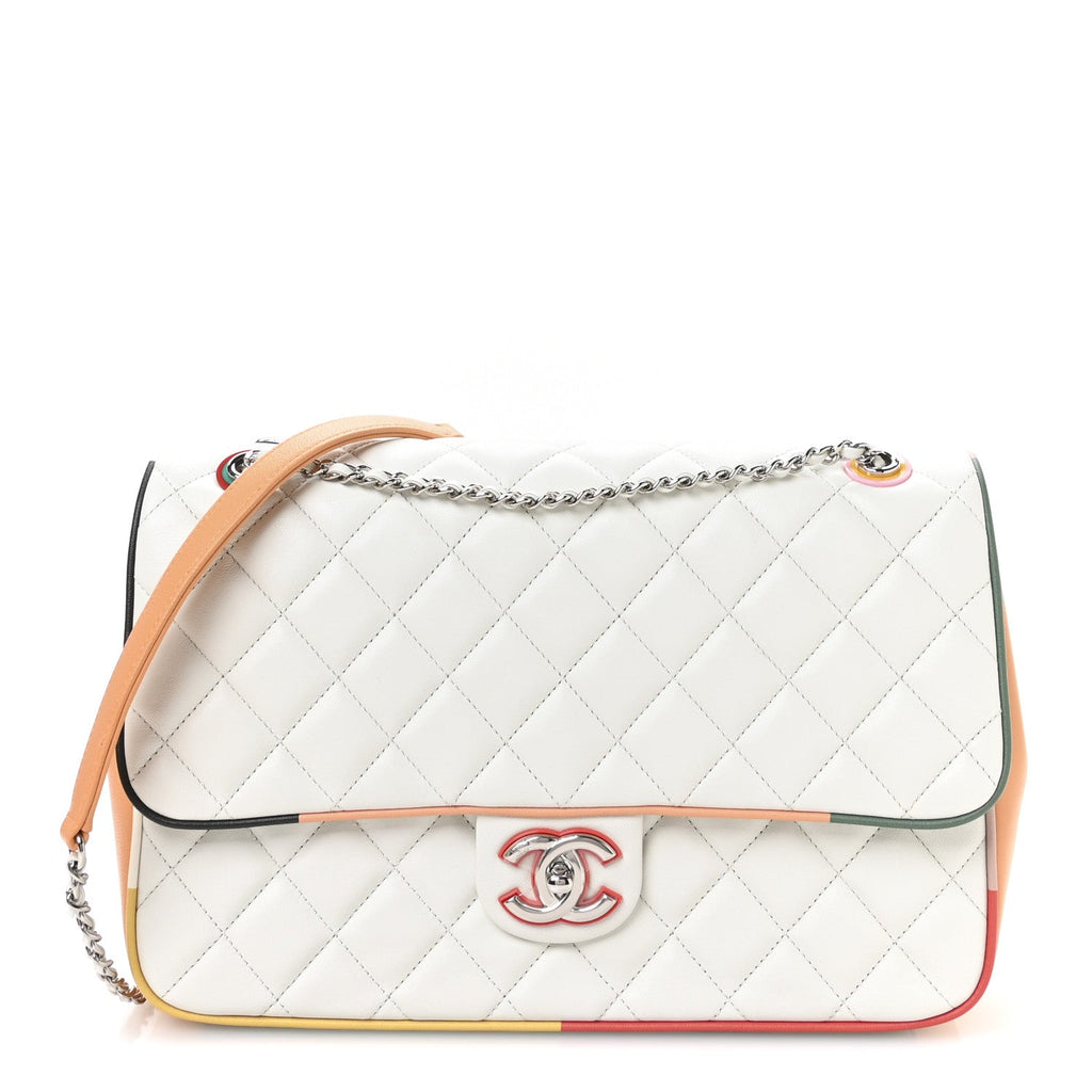 Lambskin Quilted Jumbo Cuba Color Flap White Multicolor