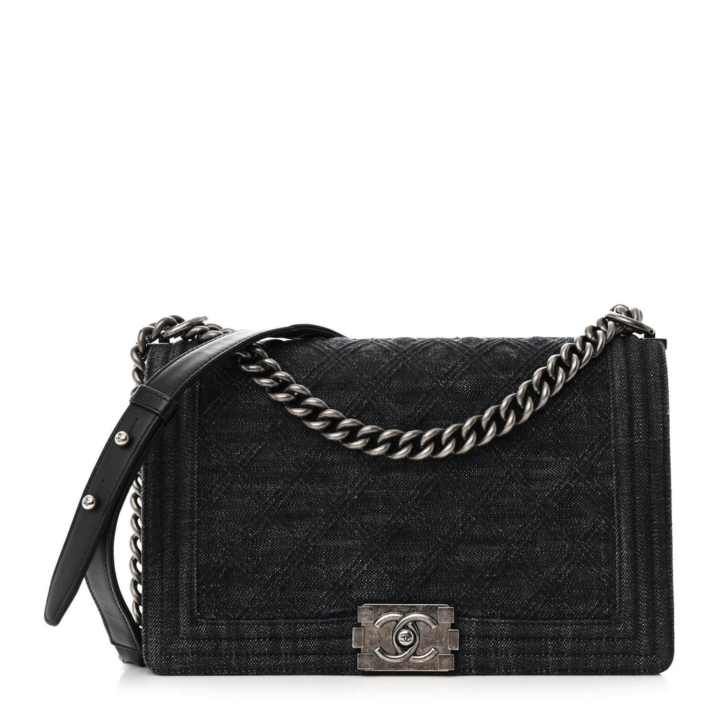 Denim Quilted Medium Boy Flap Black