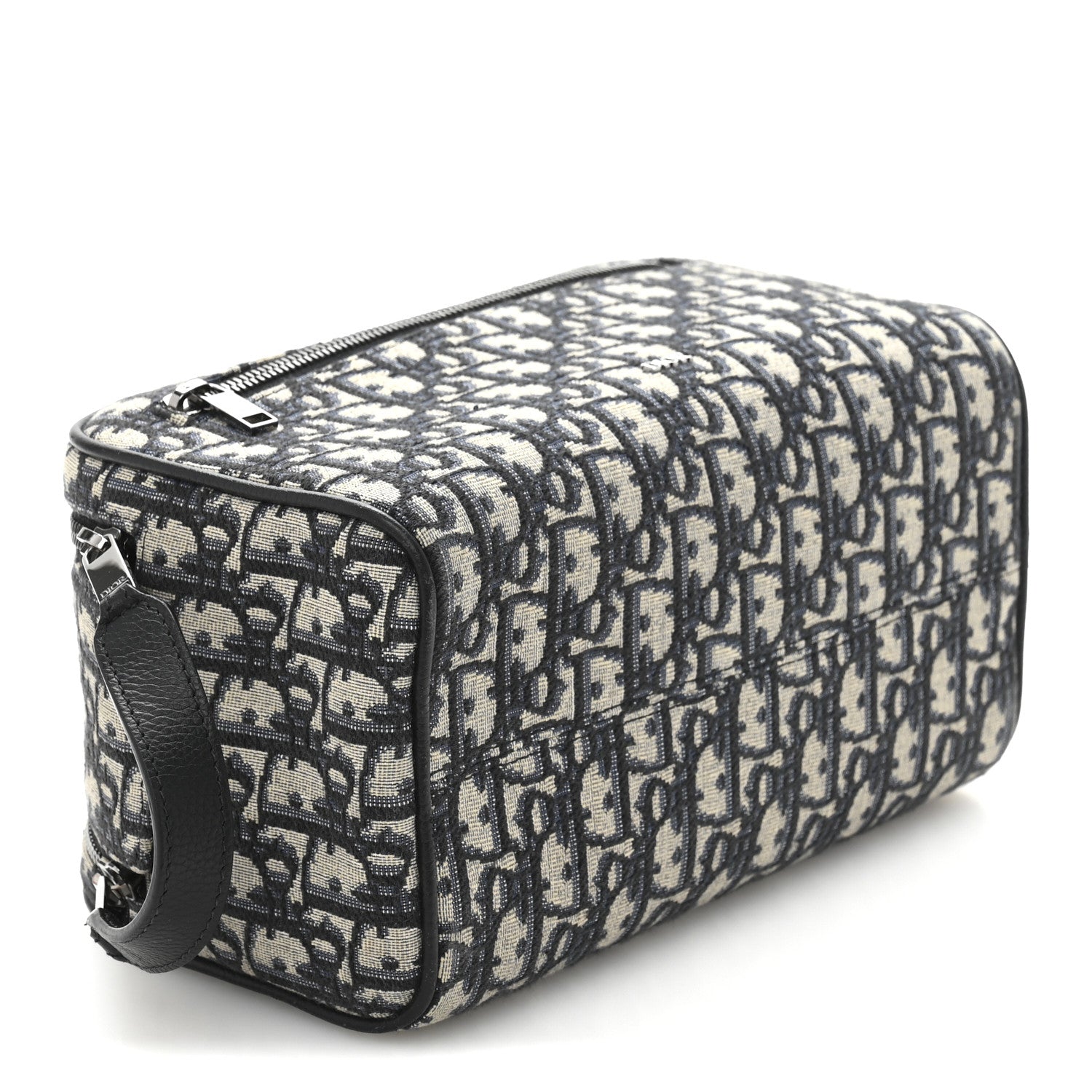 Oblique Jacquard Grained Calfskin Toiletry Bag Blue Black