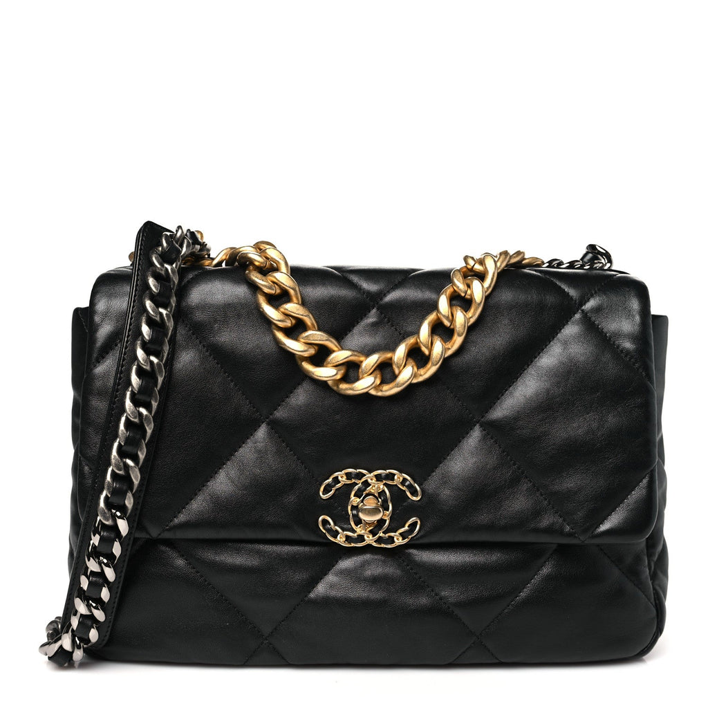 Lambskin Quilted Large Chanel 19 Flap Black