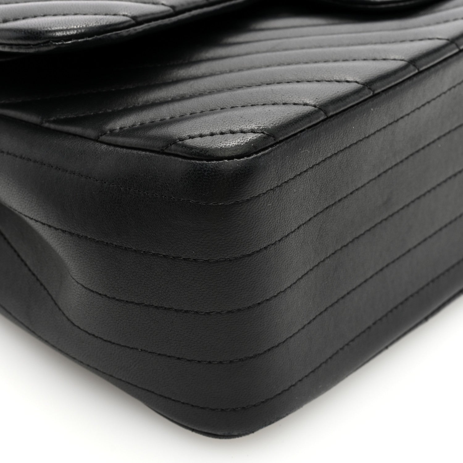 Lambskin Chevron Quilted Jumbo Double Flap Black
