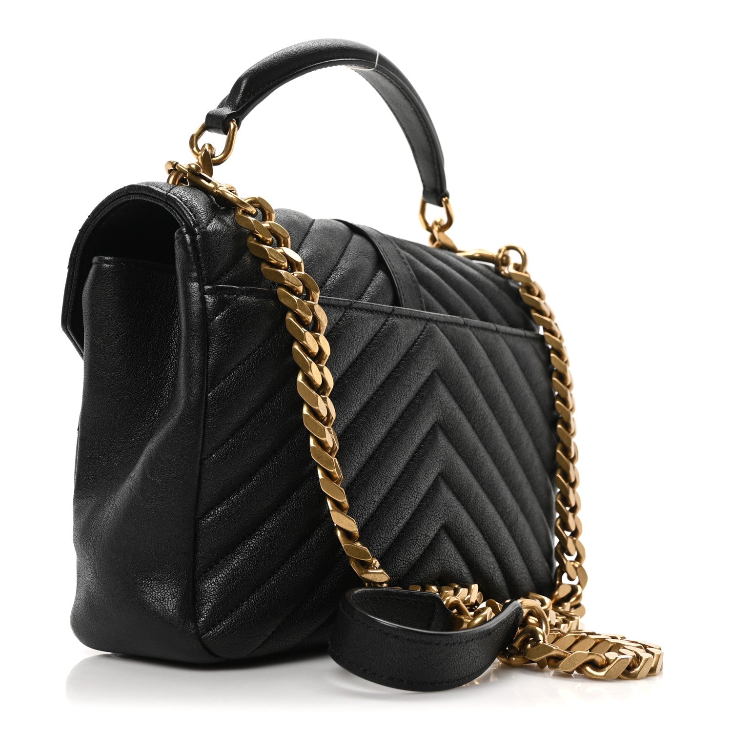 Sheepskin Matelasse Chevron Monogram Medium College Bag Black