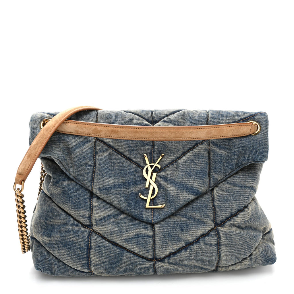 Denim Quilted Medium Loulou Puffer Monogram Chain Satchel Blue Cinnamon