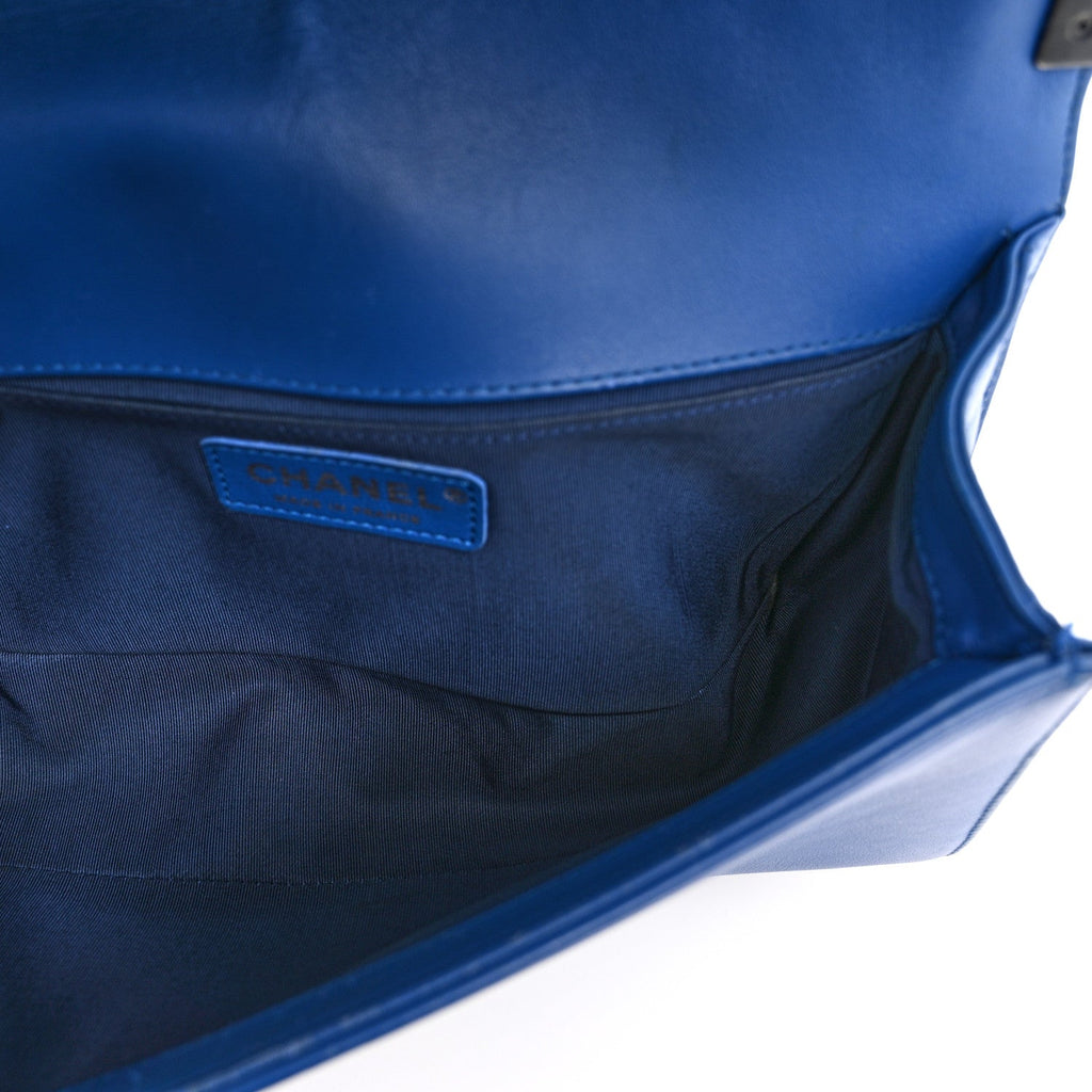 Calfskin Chevron Quilted Medium Boy Flap Blue