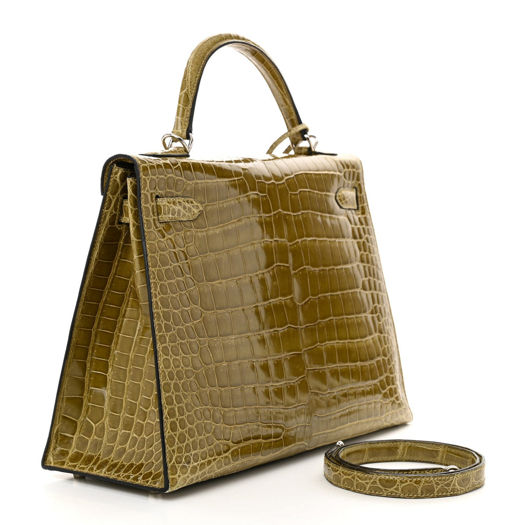 Shiny Porosus Crocodile Kelly Sellier 32 Vert Anis