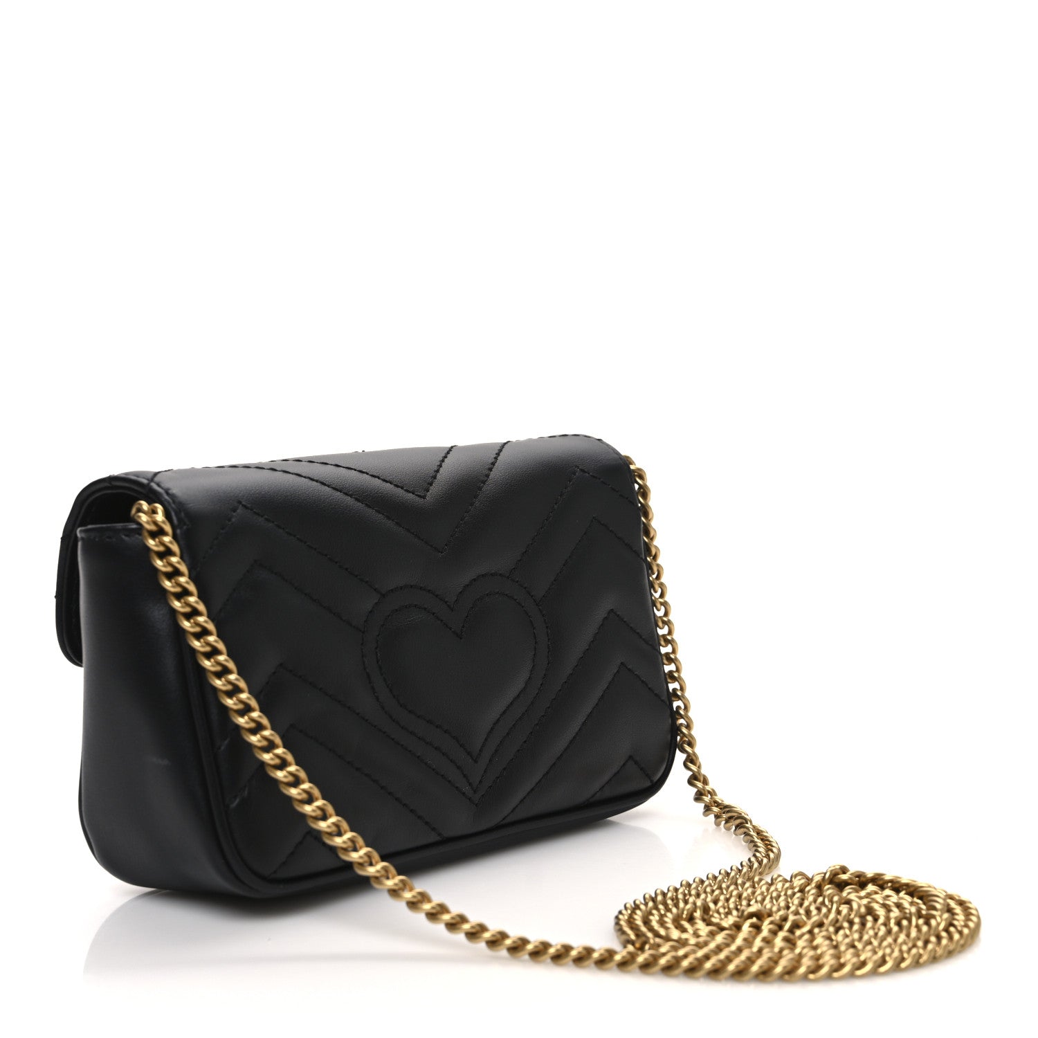 Calfskin Matelasse Super Mini GG Marmont Shoulder Bag Black