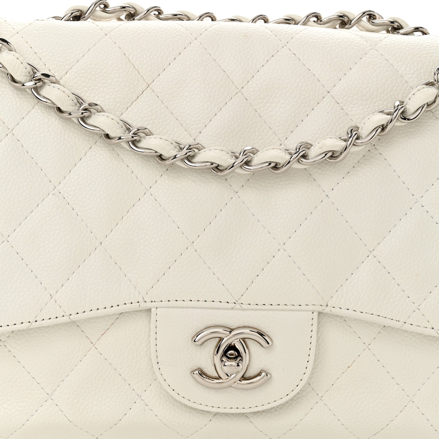 Caviar Quilted Jumbo Single Flap White