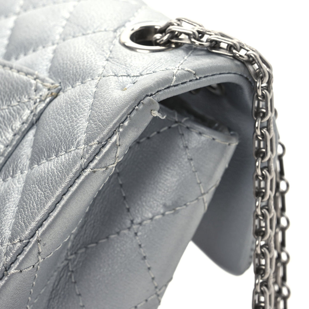 Metallic Grained Calfskin Quilted 2.55 Reissue Mini Flap Silver