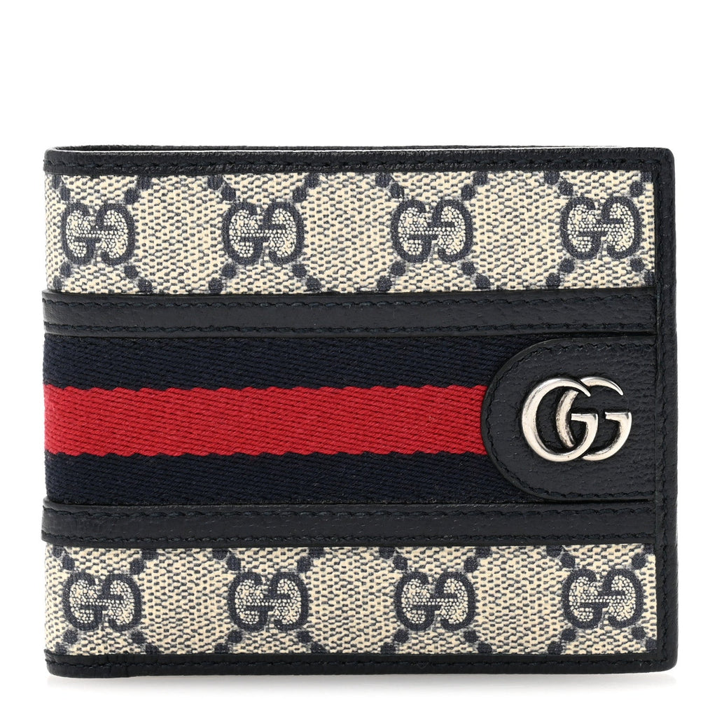 GG Supreme Monogram Web Mens Ophidia Bi-Fold Coin Wallet Beige Blue