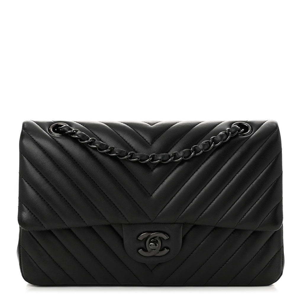 Lambskin Chevron Quilted Medium Double Flap So Black