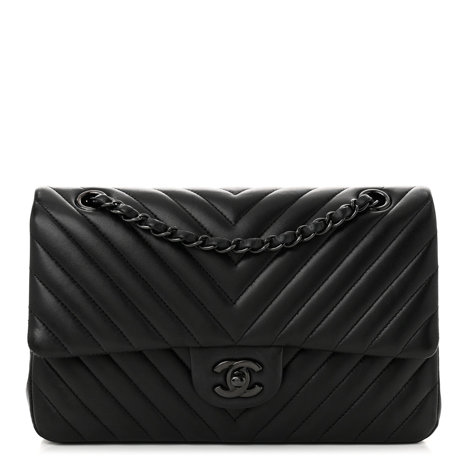 Lambskin Chevron Quilted Medium Double Flap So Black