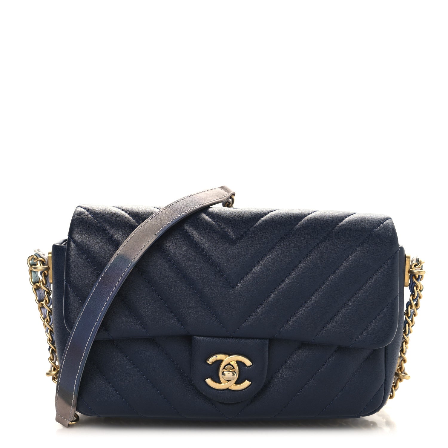 Lambskin Chevron Quilted Mini Chain Around Rectangular Flap Blue