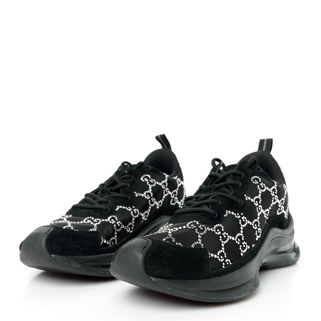 Tela Retino Mesh Crystal Suede GG Monogram Womens Gucci Run Sneakers 39 Black Silver