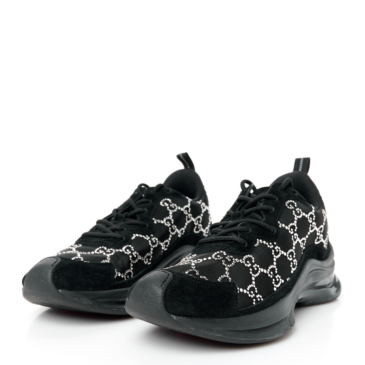 Tela Retino Mesh Crystal Suede GG Monogram Womens Gucci Run Sneakers 39 Black Silver