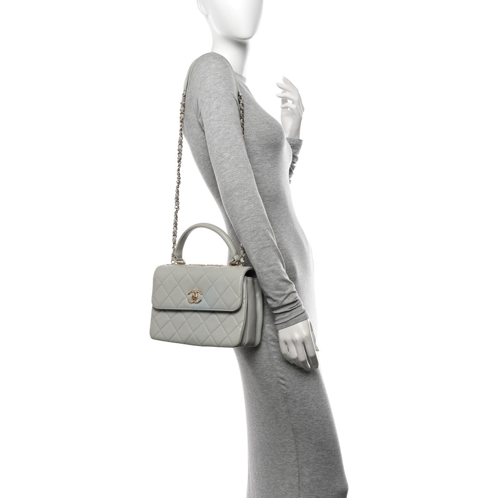 Lambskin Quilted Small Trendy Chain CC Flap Dual Handle Bag Light Blue