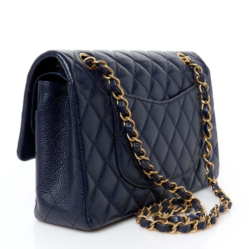 Caviar Quilted Medium Double Flap Navy