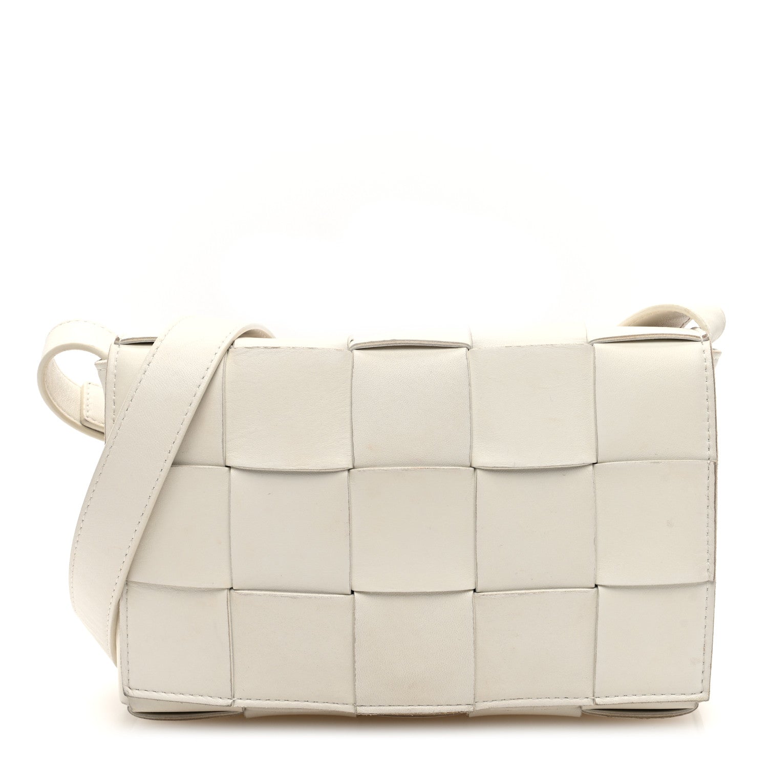 Lambskin Maxi Intrecciato Cassette Crossbody Bag White