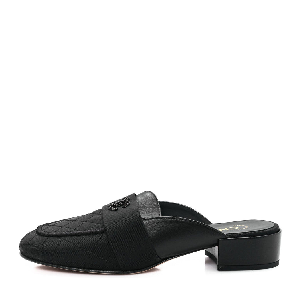 Lambskin Grosgrain Cap Toe CC Mules 37 Black