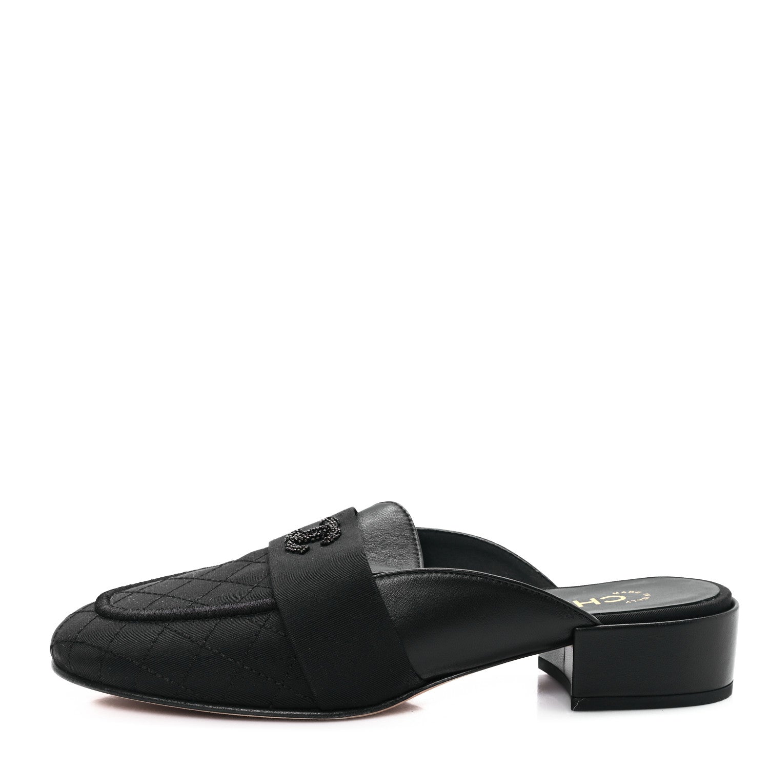 Lambskin Grosgrain Cap Toe CC Mules 37 Black