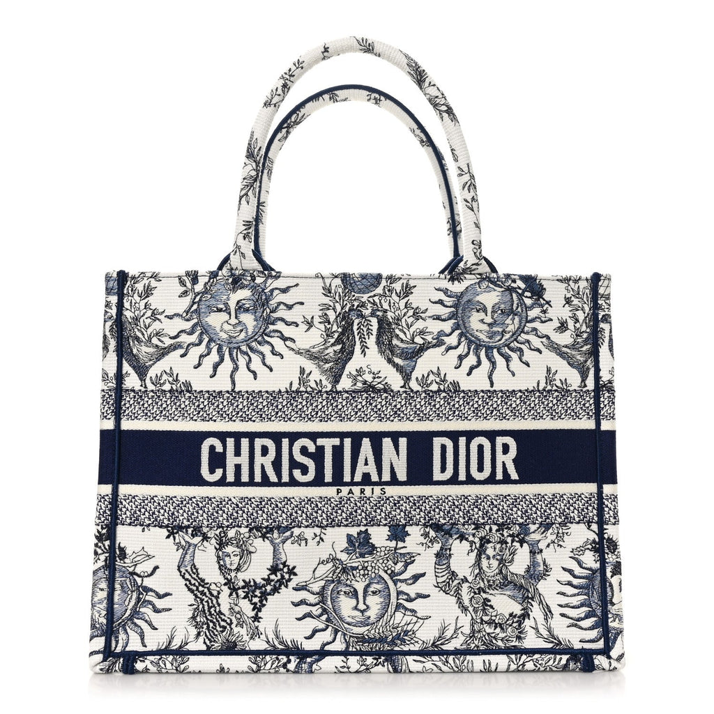 Canvas Embroidered Medium Toile de Jouy Soleil Book Tote Blue Multicolor